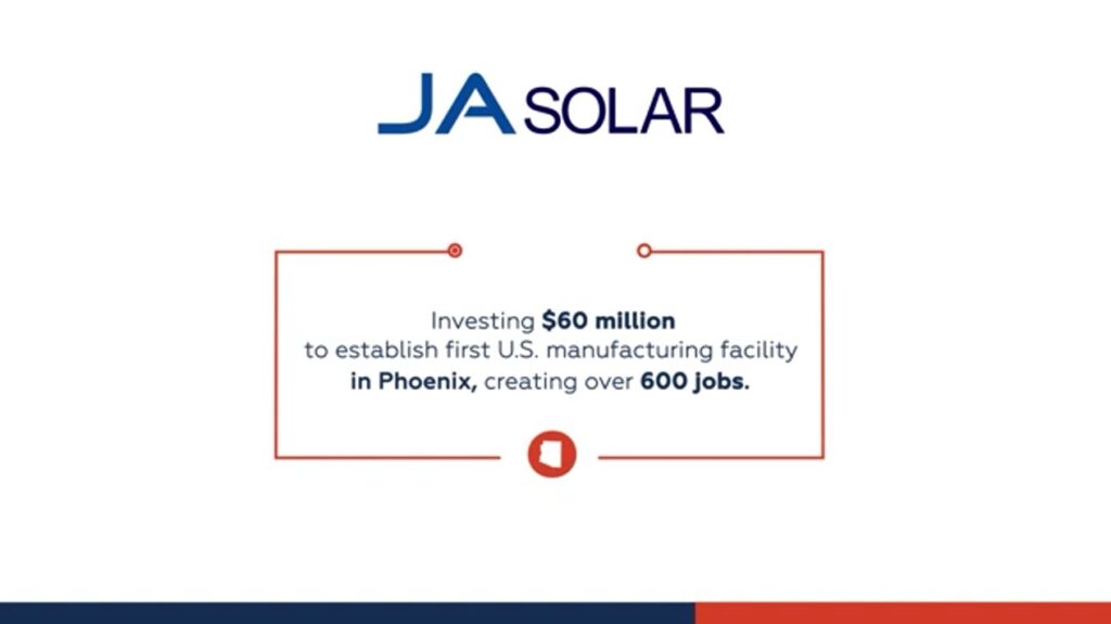 JA Solar to Launch M Solar Facility in Phoenix, Creating 600 Jobs