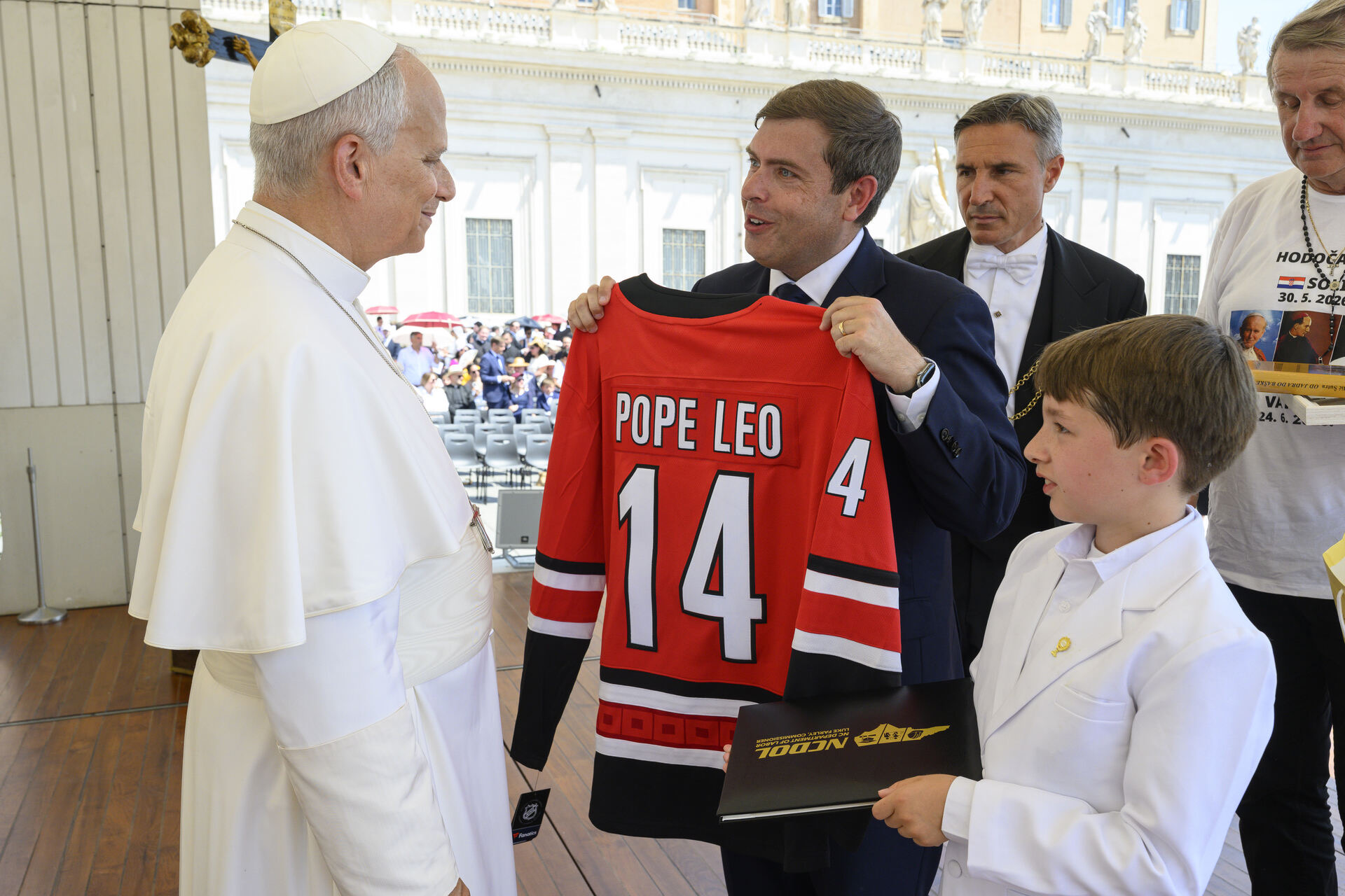 Pope Leo XIV Receives Custom Stanley Cup Jersey from NC Labor Chief