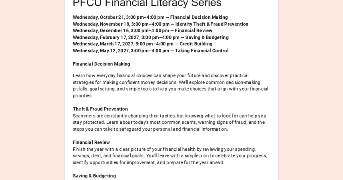 Northeast Library Hosts Free Financial Literacy Series with PFCU
